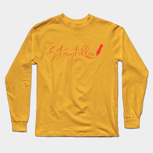 Storyteller with fountain pen - red Long Sleeve T-Shirt by PetraKDesigns
